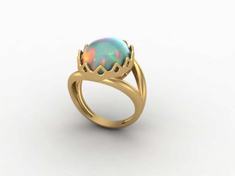 Gold ring with opal 3D print model_5
