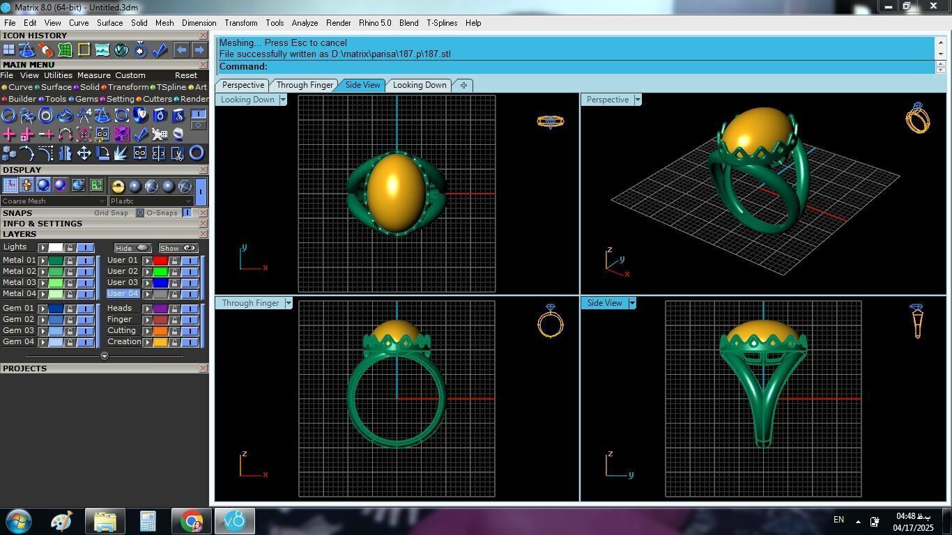 Gold ring with opal 3D print model_4