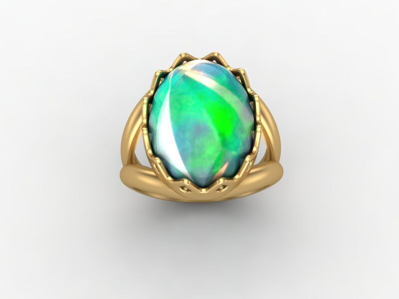 Gold ring with opal 3D print model_2