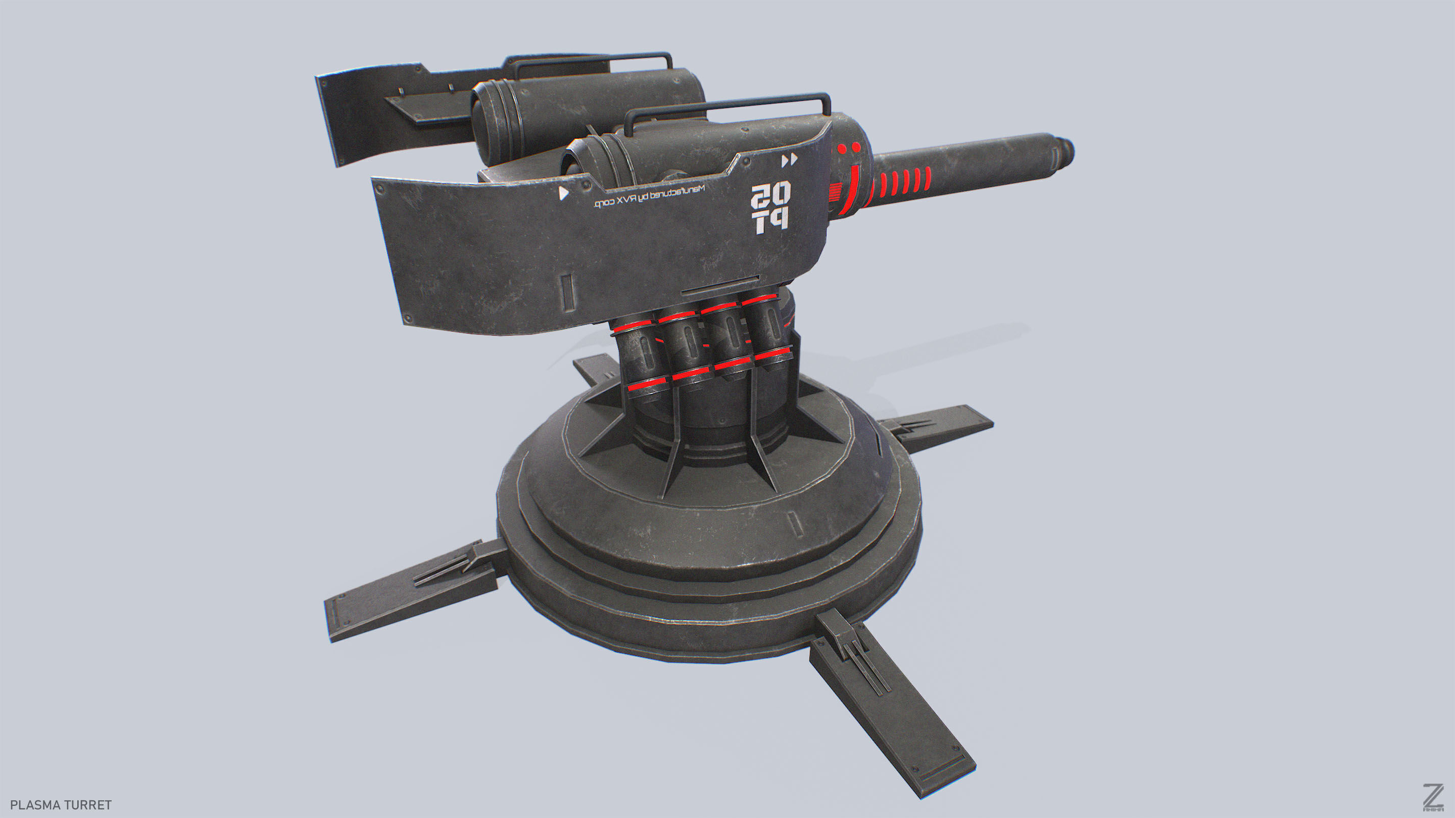 Plasma turret Low-poly 3D model_7