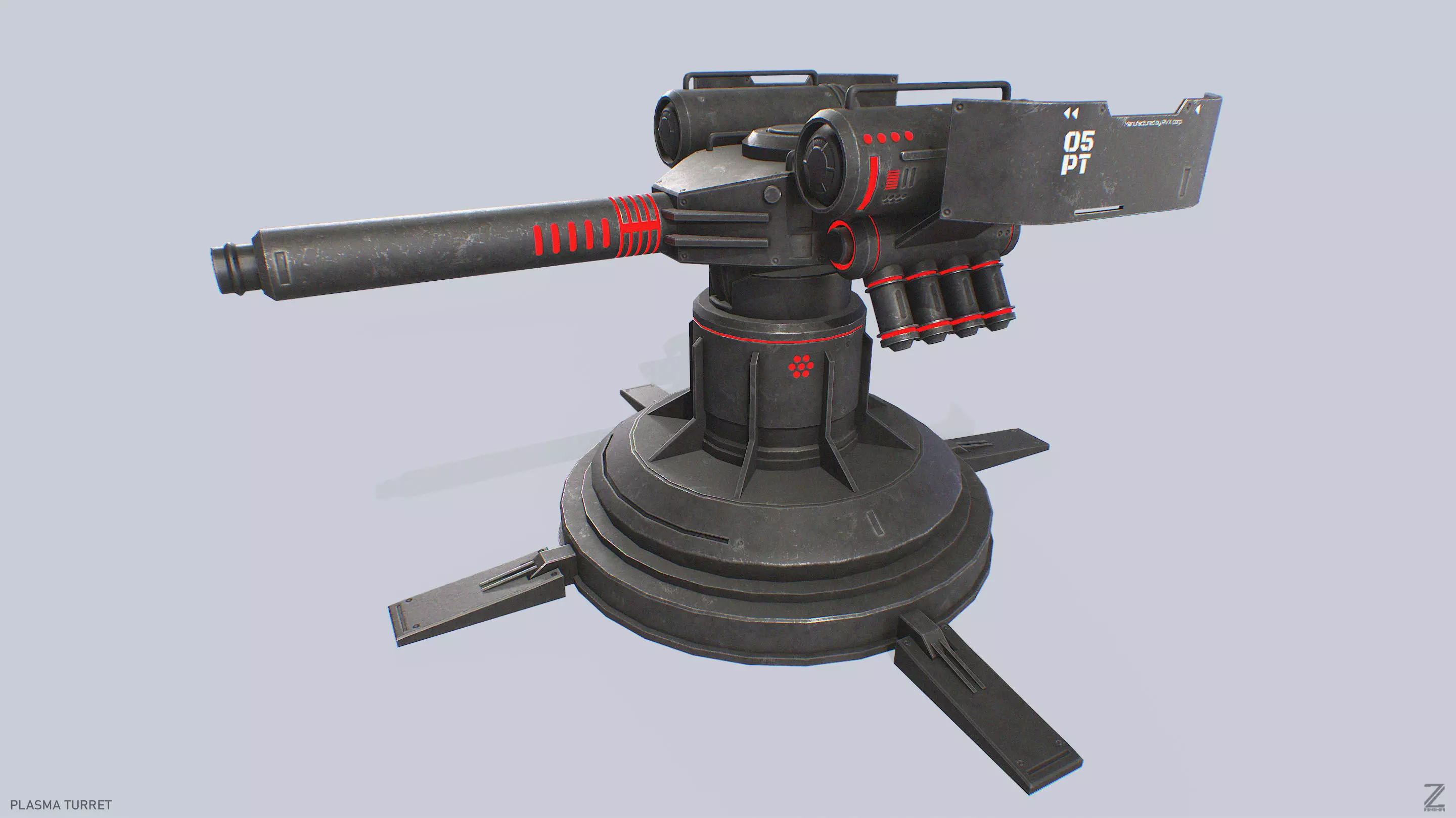 Plasma turret Low-poly 3D model_0