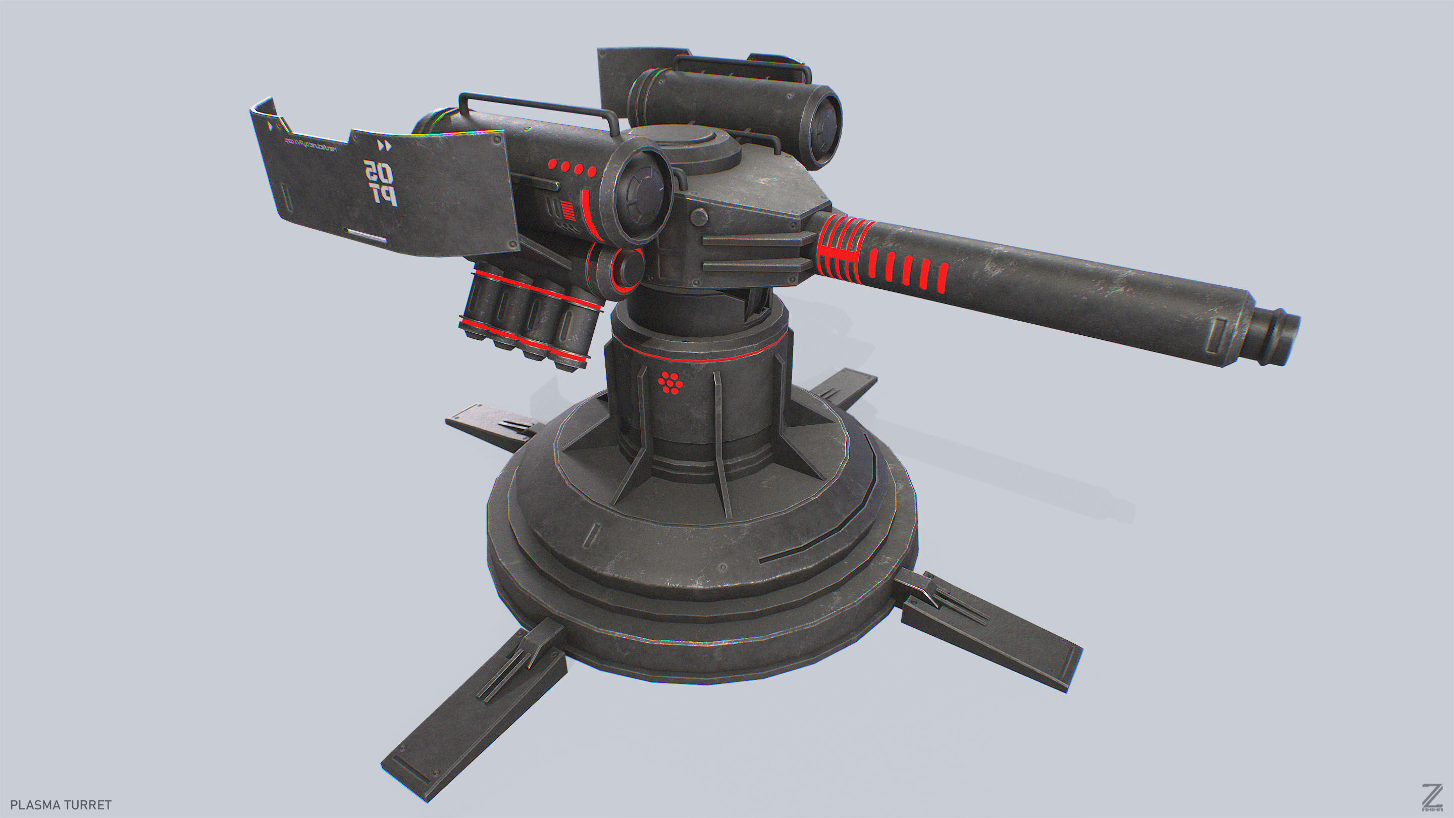 Plasma turret Low-poly 3D model_6