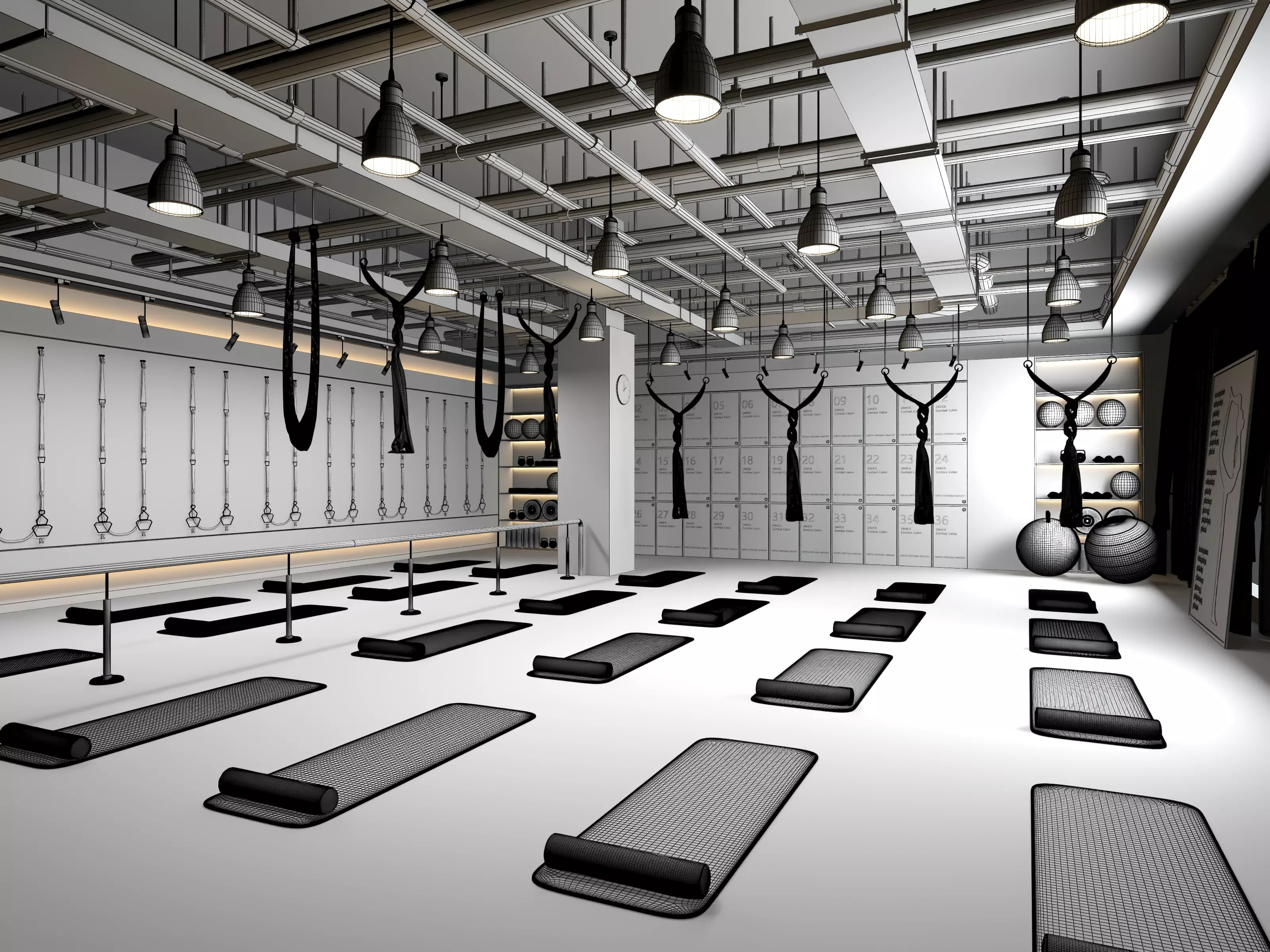 Modern Pilates Studio Interior Scene  3D model_10