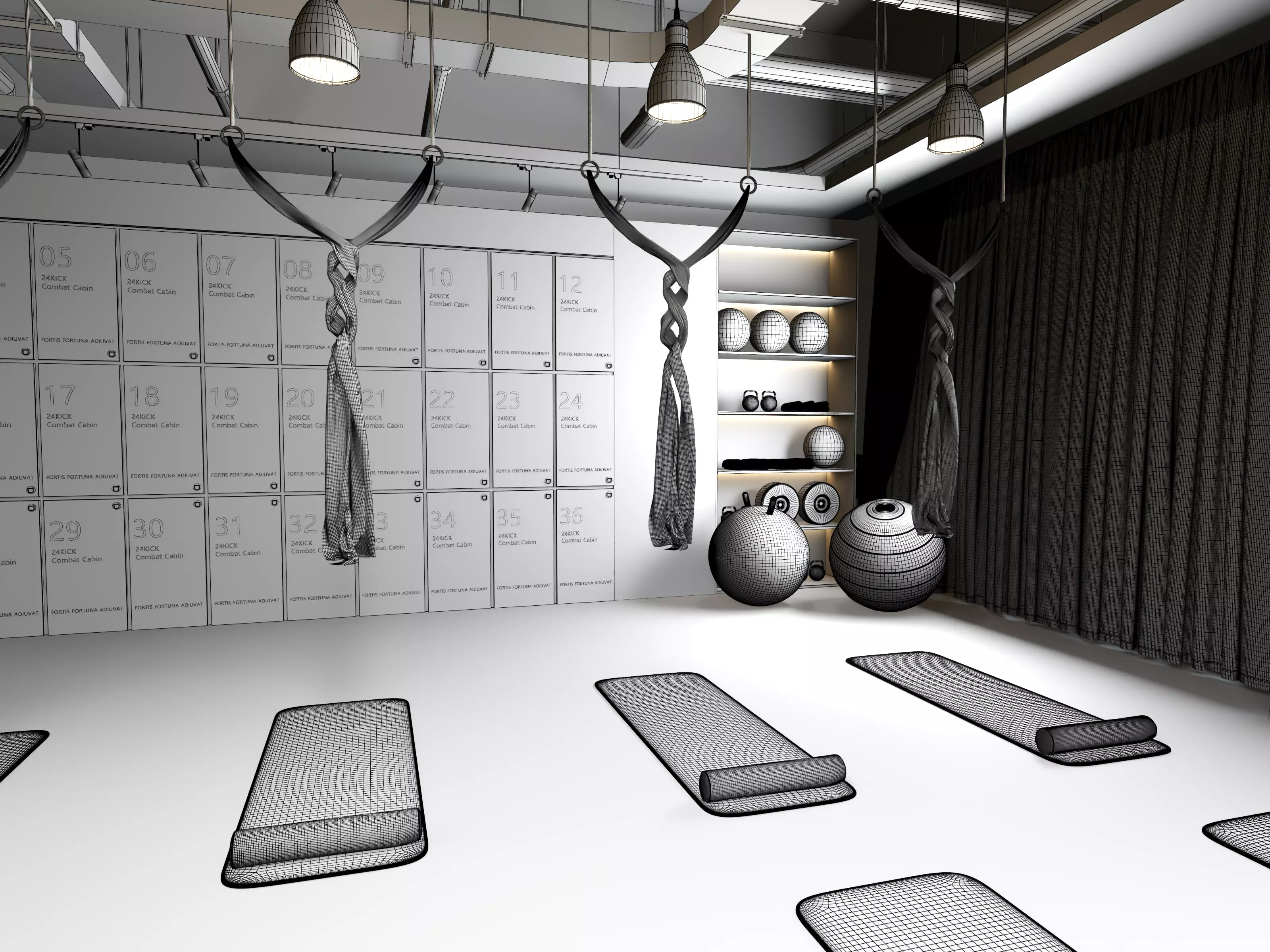 Modern Pilates Studio Interior Scene  3D model_16