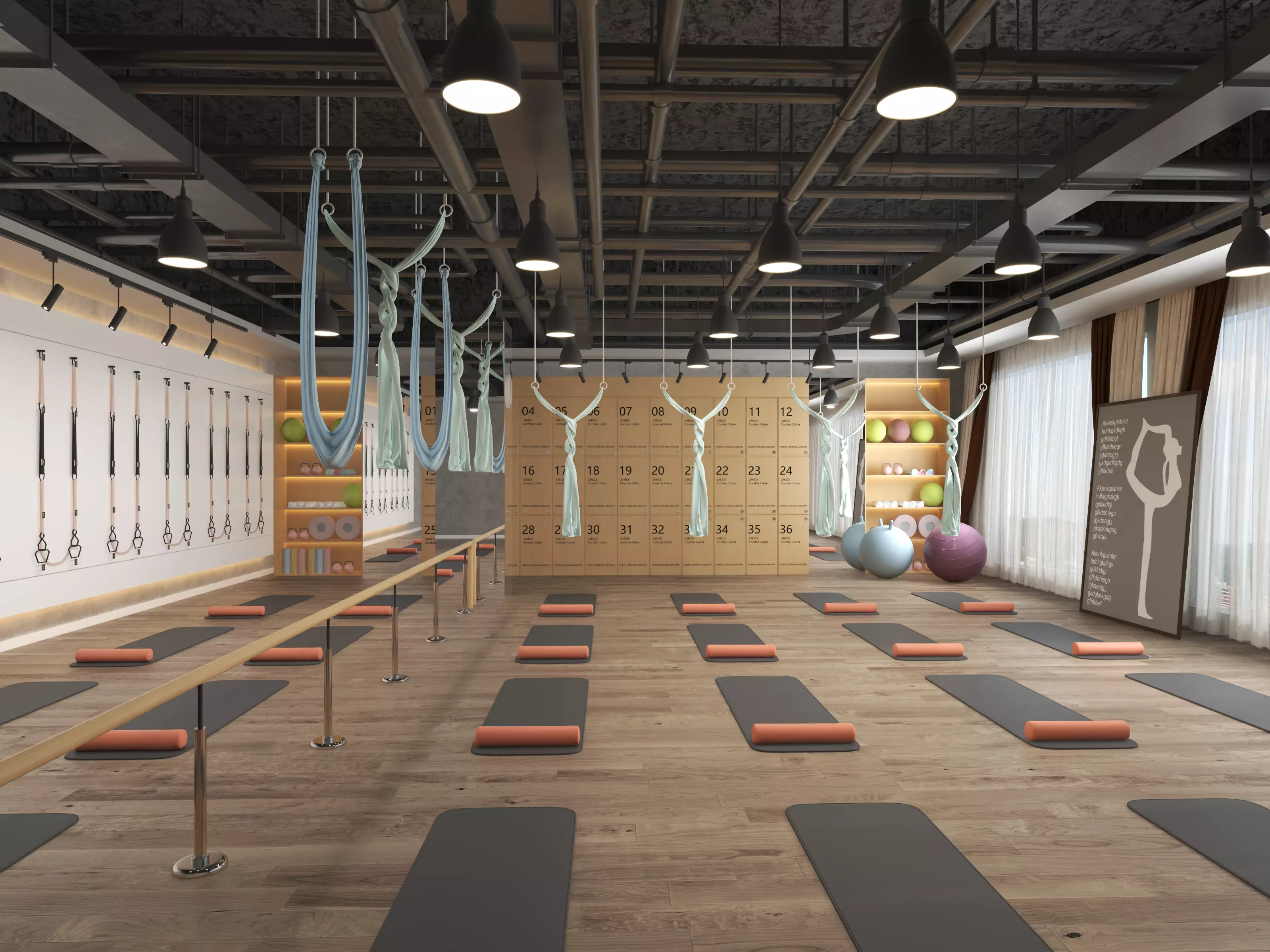 Modern Pilates Studio Interior Scene  3D model_0