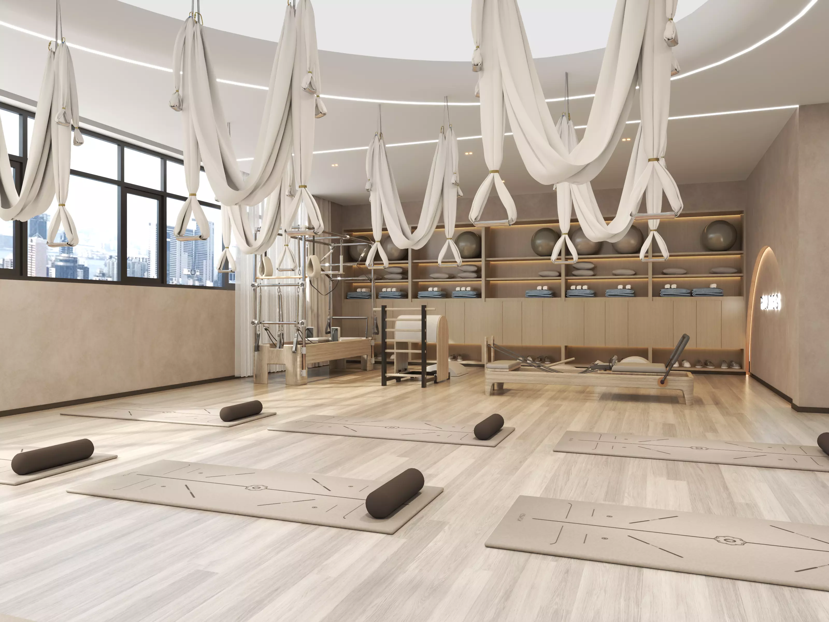 Modern Pilates Studio Interior Scene Low-poly 3D model_3