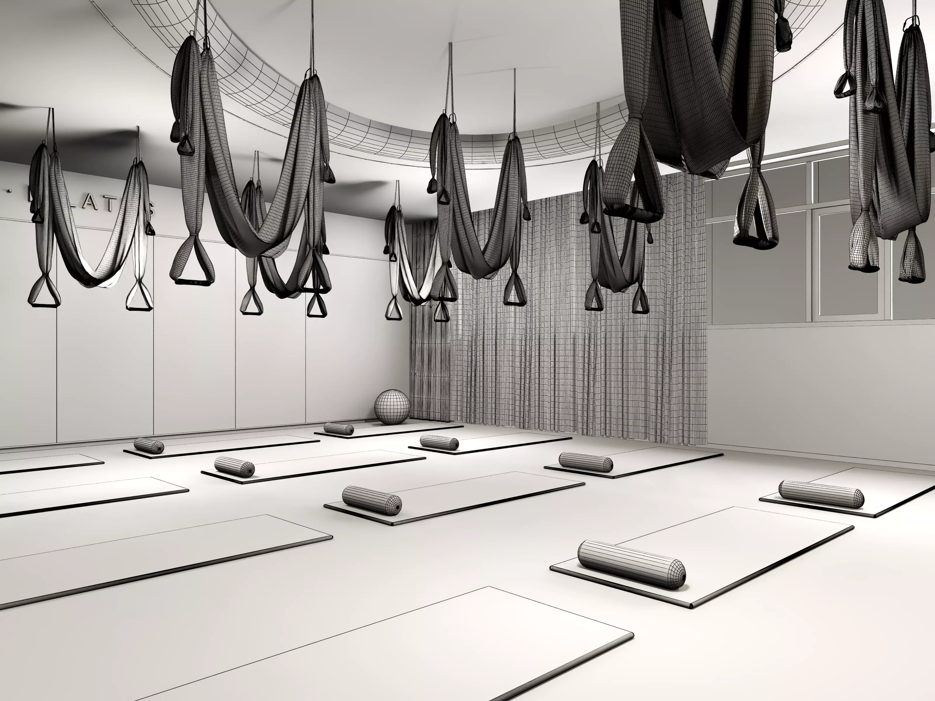 Modern Pilates Studio Interior Scene Low-poly 3D model_11