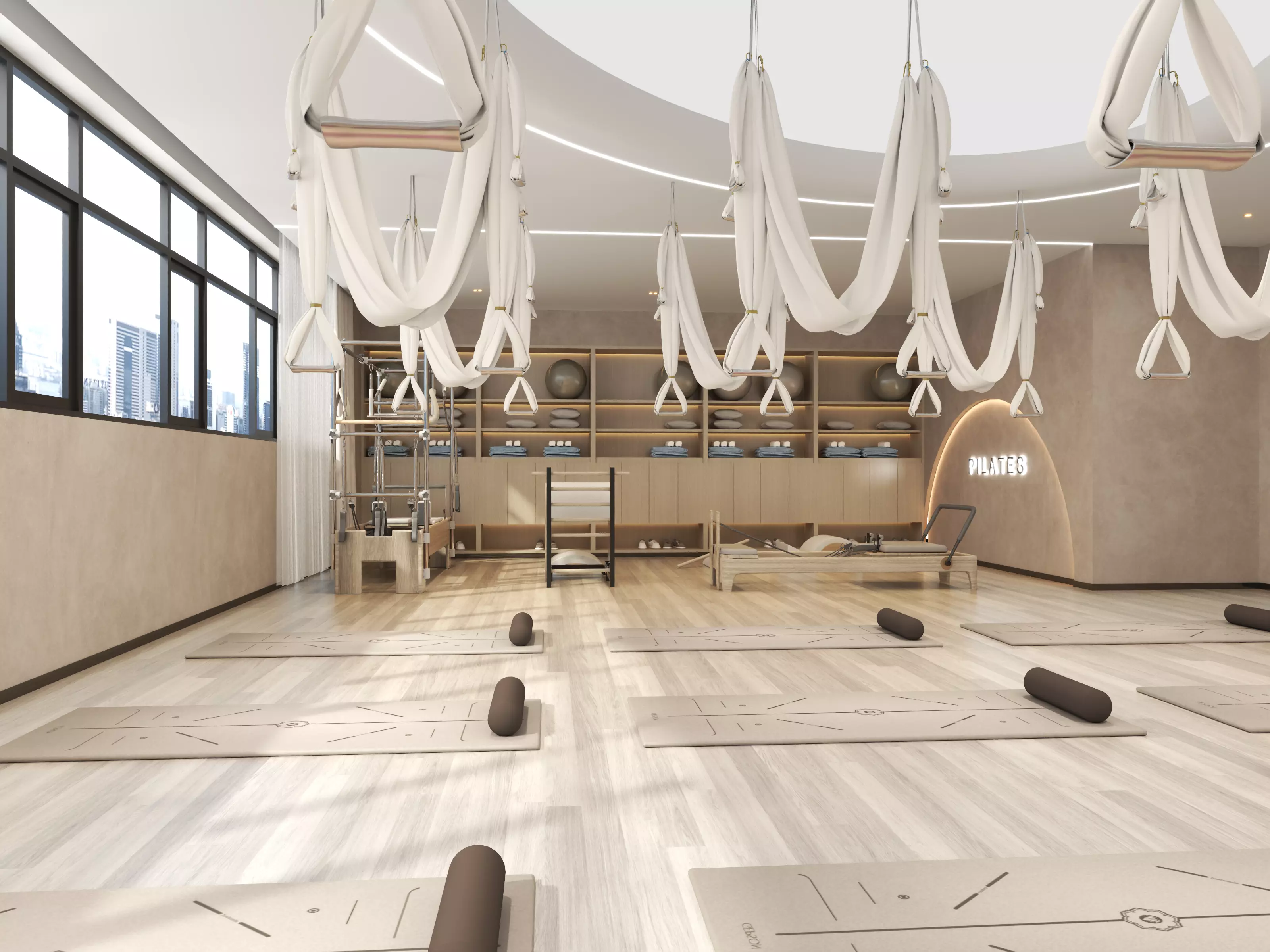 Modern Pilates Studio Interior Scene Low-poly 3D model_2