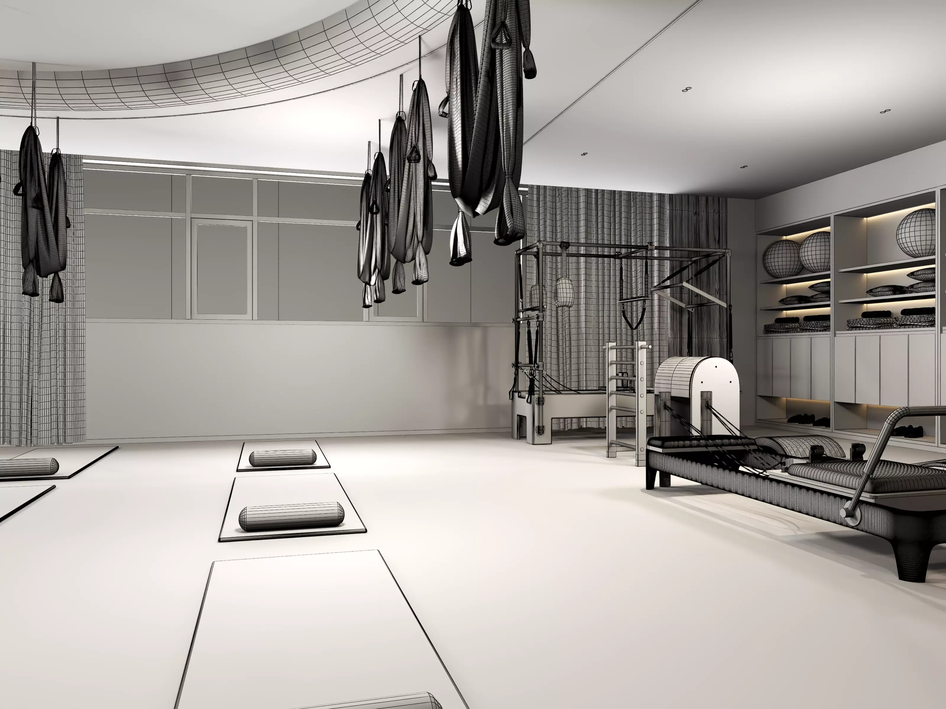 Modern Pilates Studio Interior Scene Low-poly 3D model_13