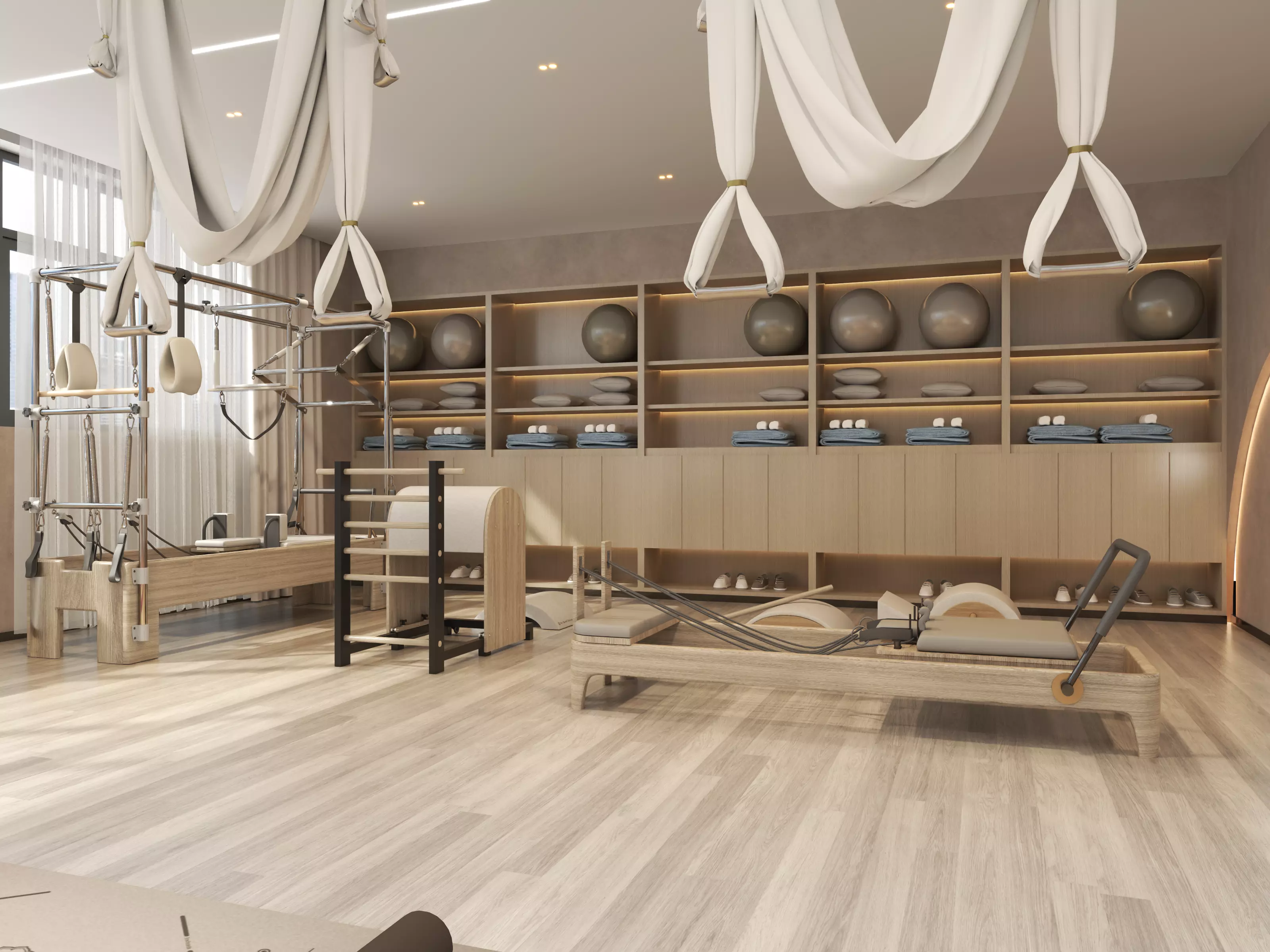 Modern Pilates Studio Interior Scene Low-poly 3D model_1