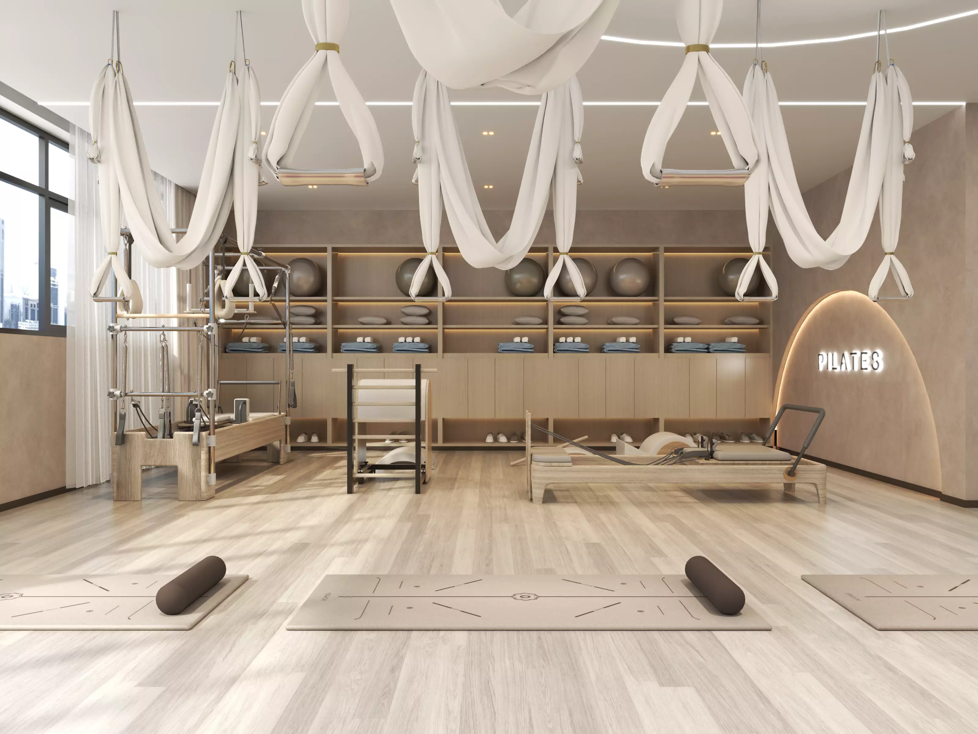 Modern Pilates Studio Interior Scene Low-poly 3D model_4