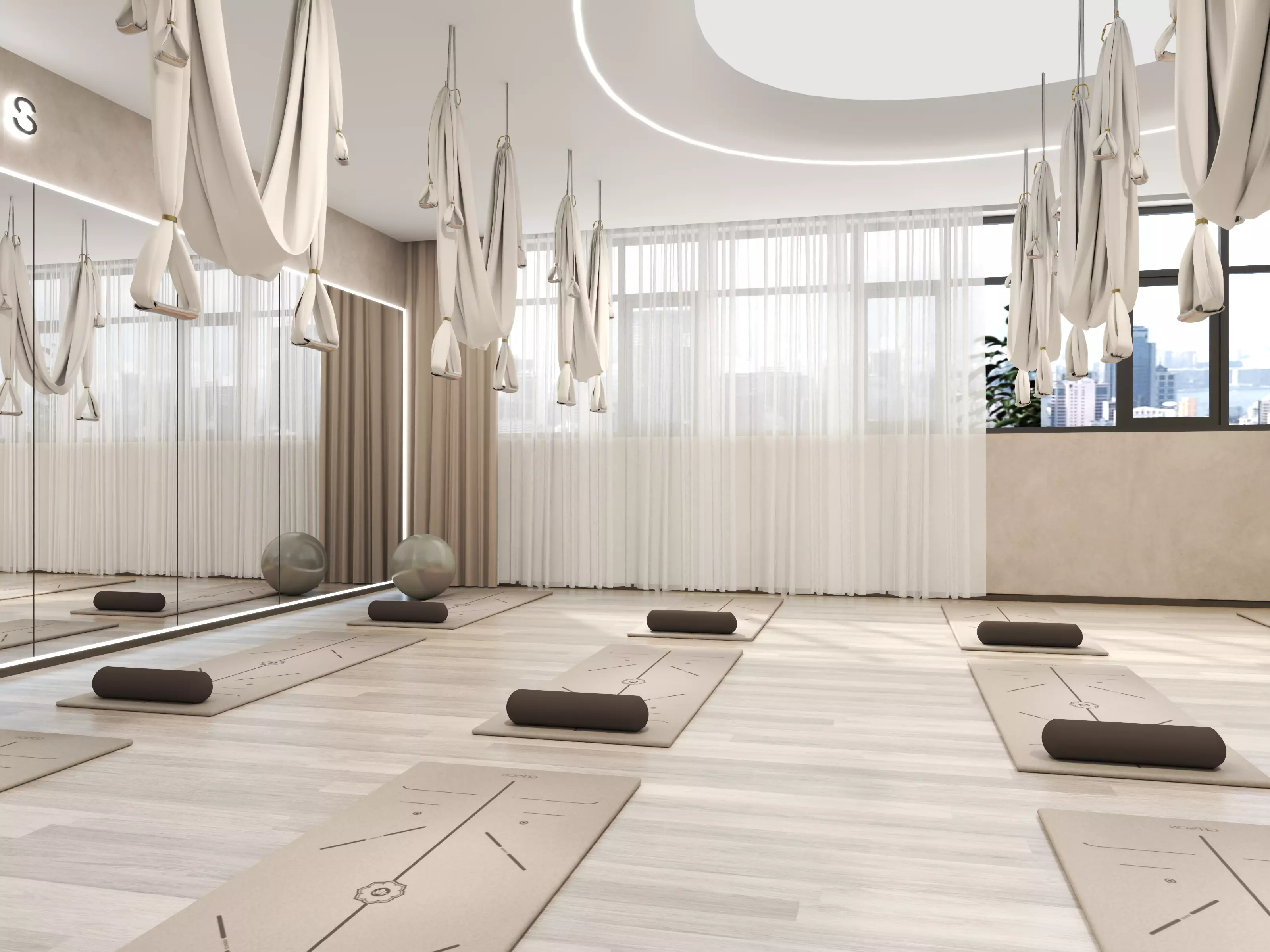 Modern Pilates Studio Interior Scene Low-poly 3D model_8