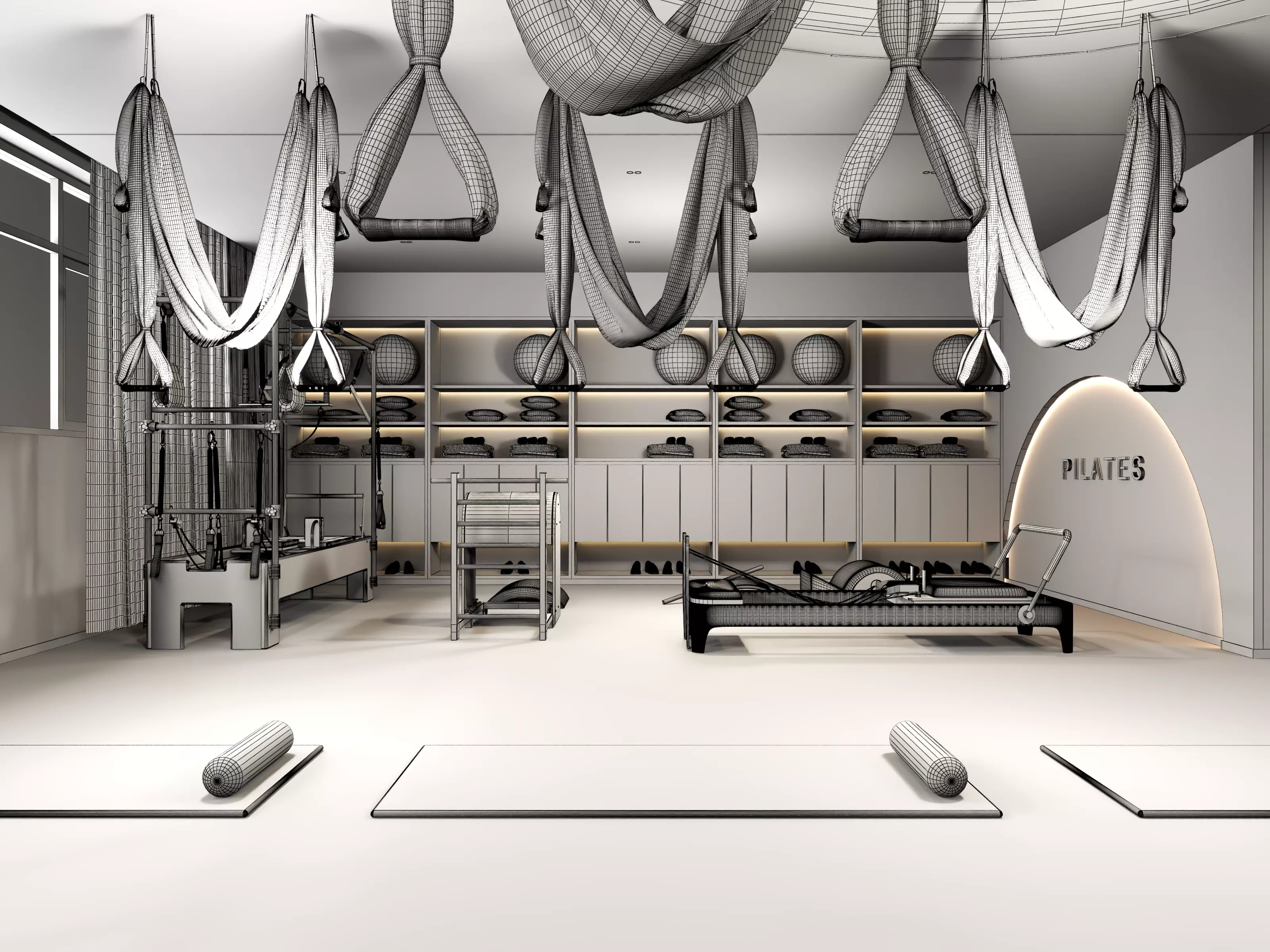 Modern Pilates Studio Interior Scene Low-poly 3D model_16