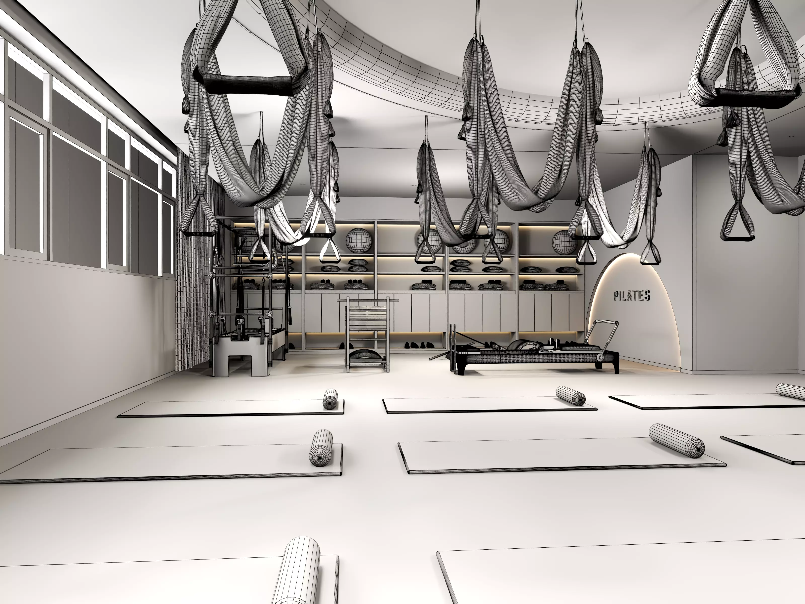 Modern Pilates Studio Interior Scene Low-poly 3D model_12