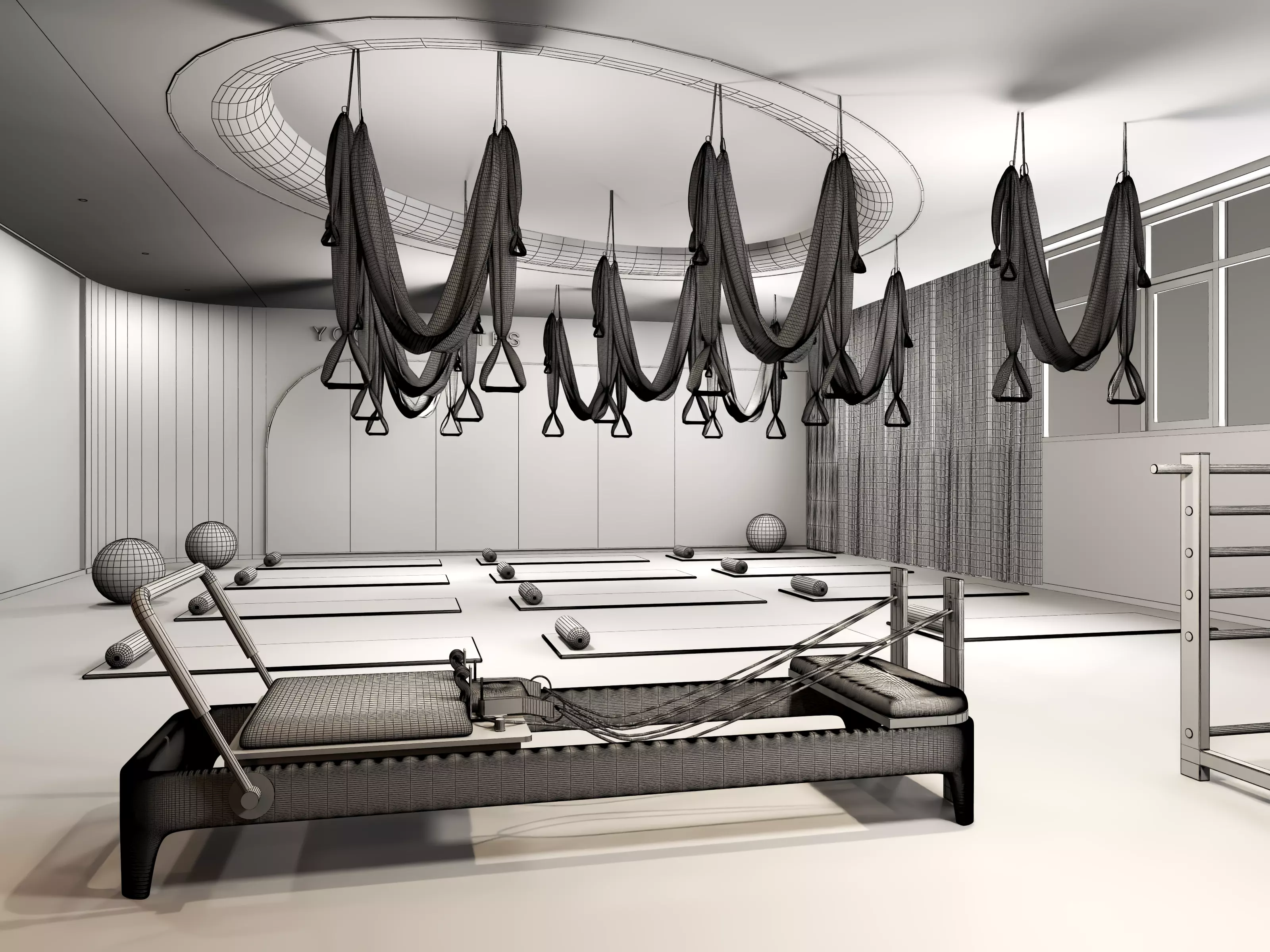 Modern Pilates Studio Interior Scene Low-poly 3D model_15