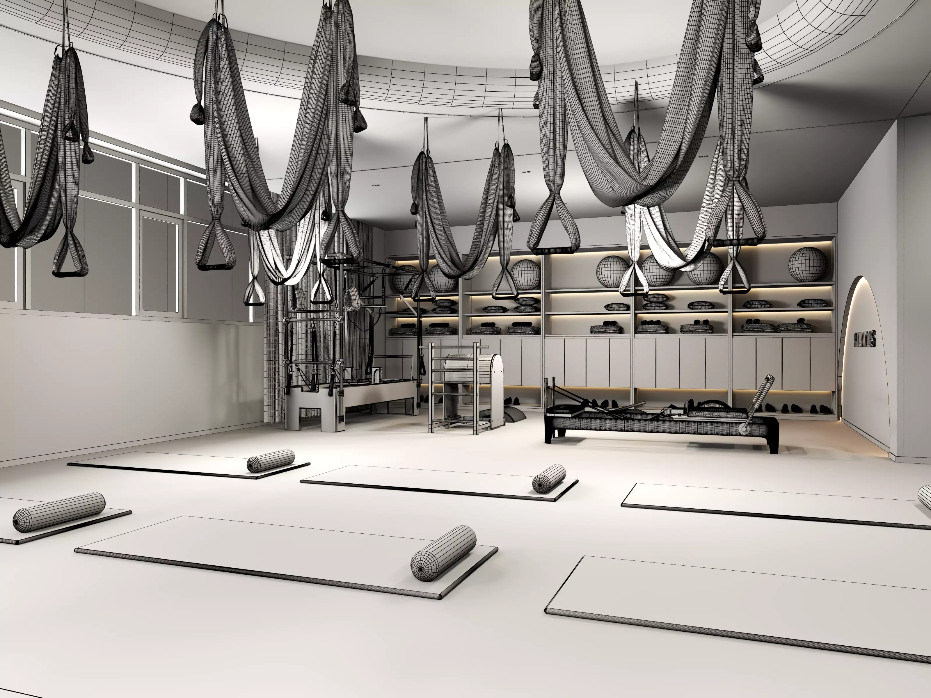 Modern Pilates Studio Interior Scene Low-poly 3D model_10