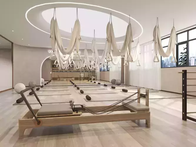 Modern Pilates Studio Interior Scene Low-poly 3D model Modern Pilates Studio Interior Scene Low-poly 3D model