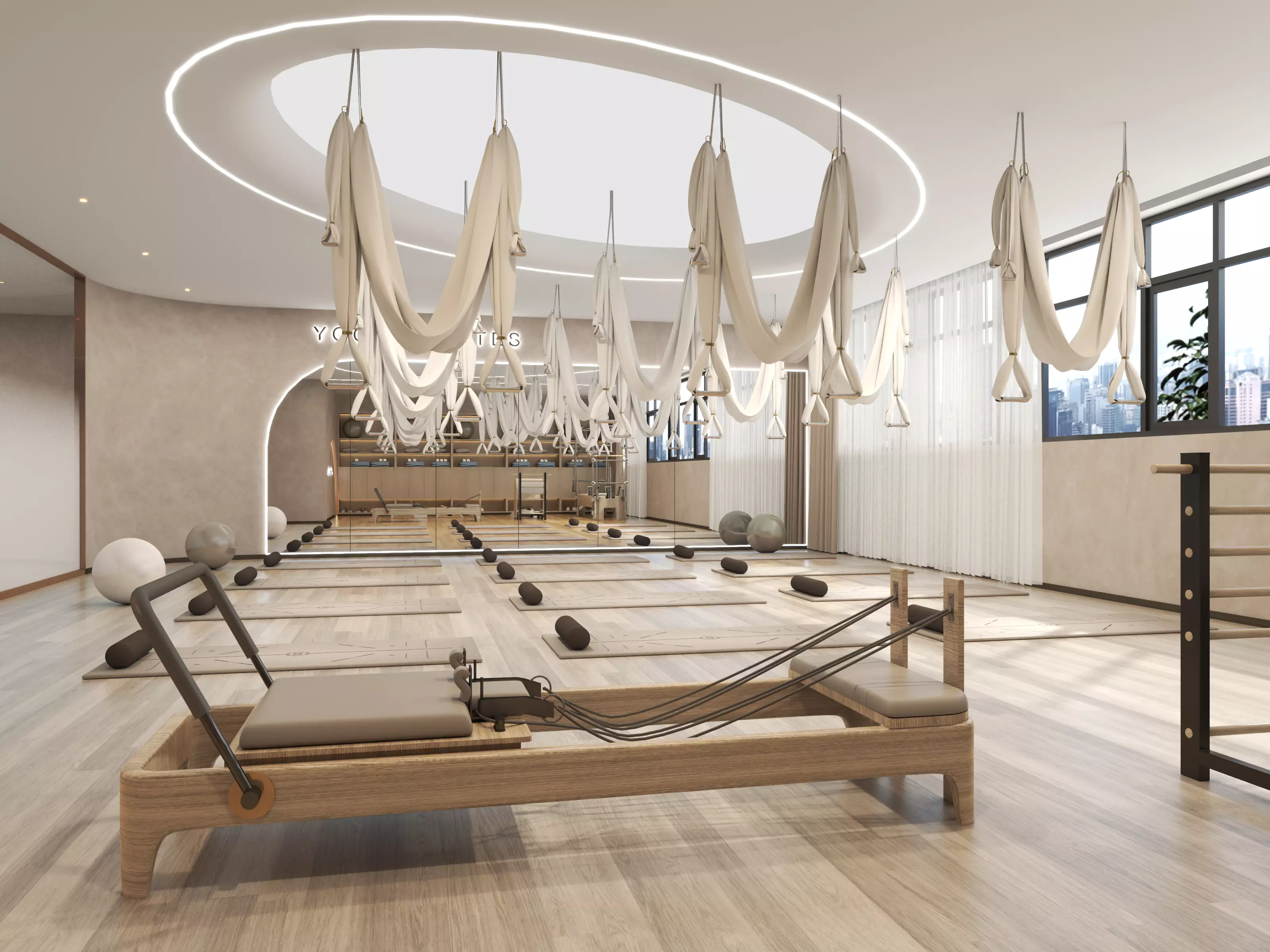 Modern Pilates Studio Interior Scene Low-poly 3D model_0