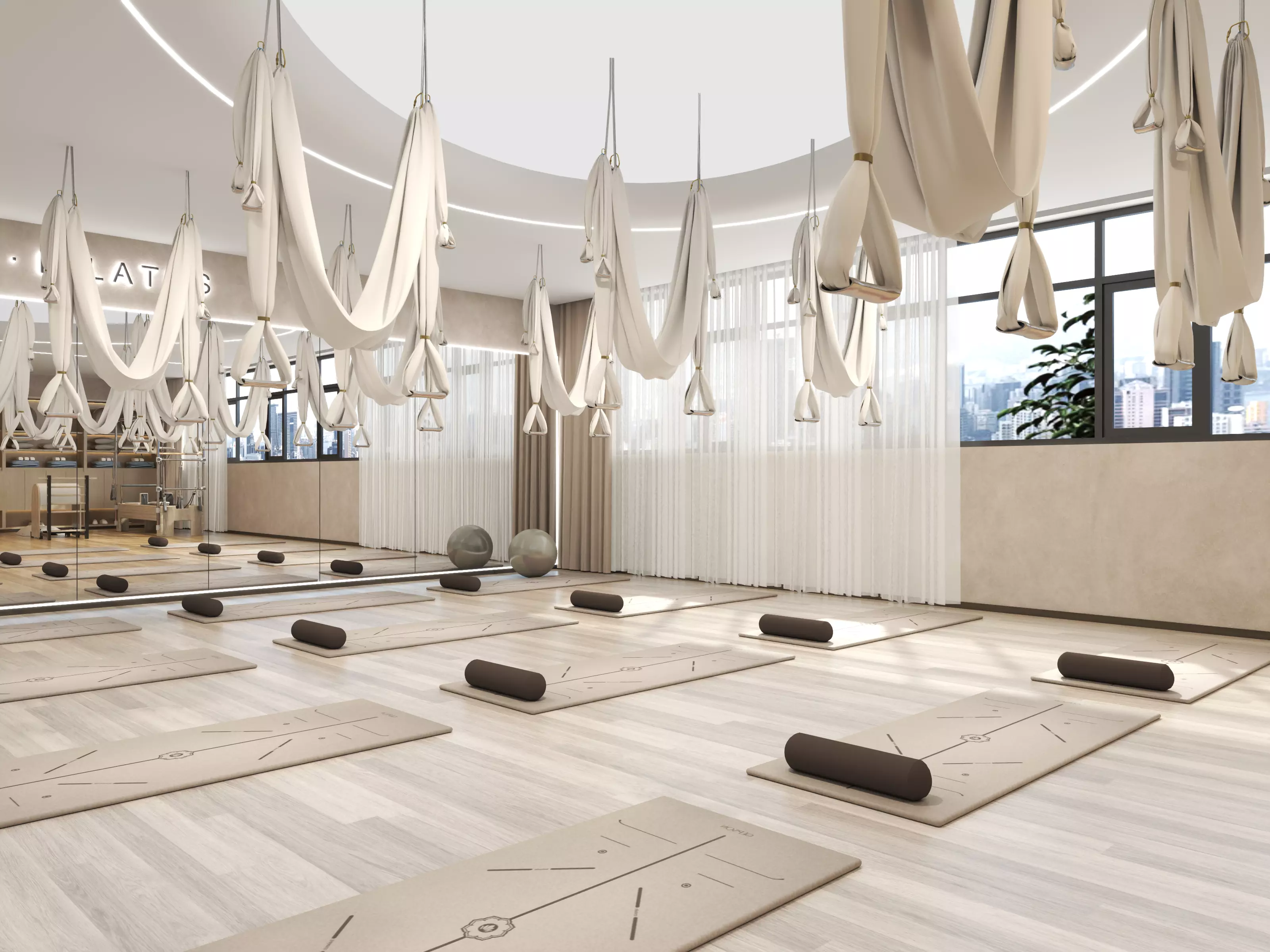 Modern Pilates Studio Interior Scene Low-poly 3D model_5