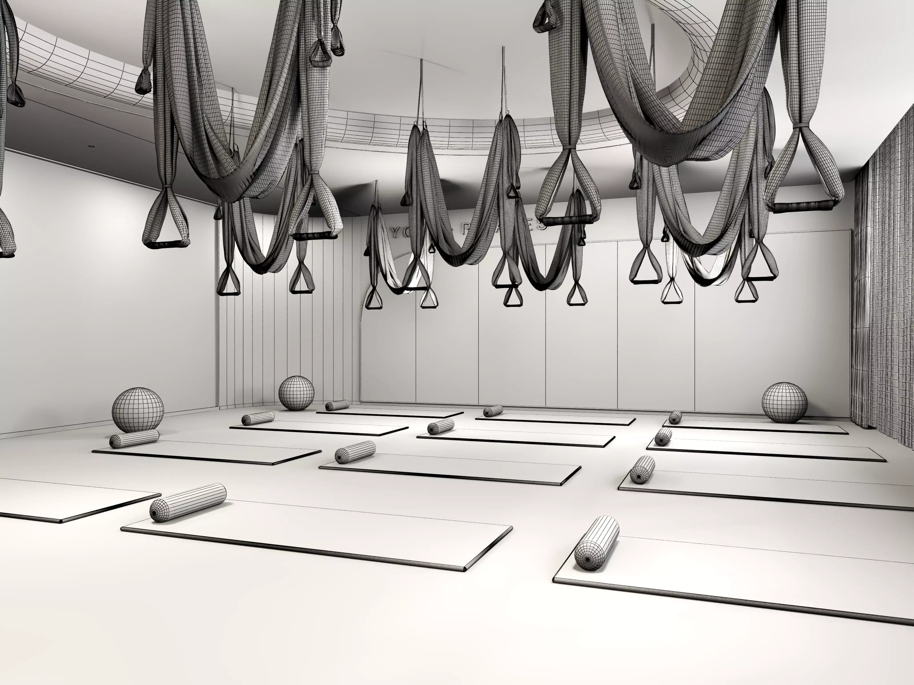 Modern Pilates Studio Interior Scene Low-poly 3D model_18