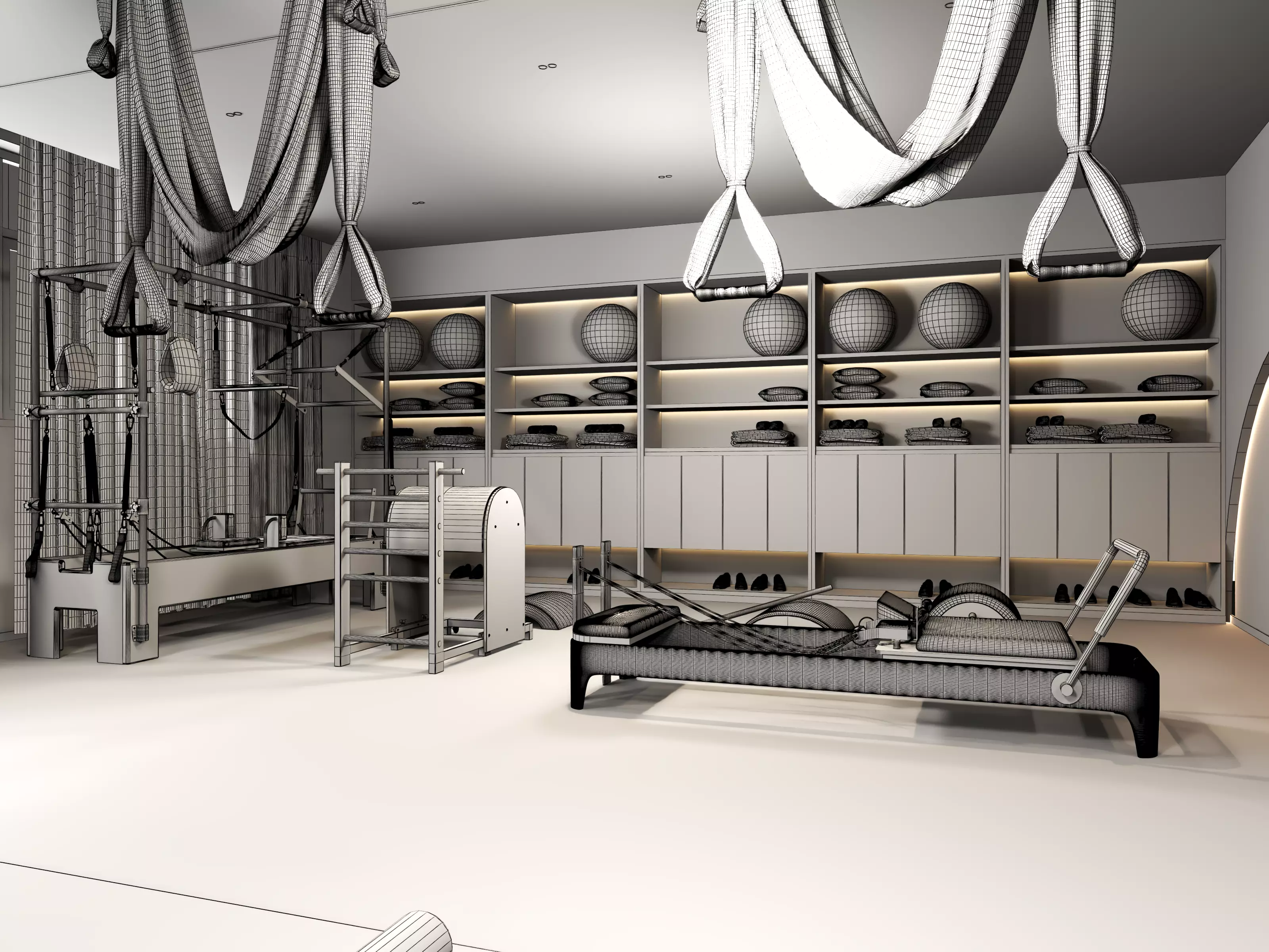 Modern Pilates Studio Interior Scene Low-poly 3D model_14