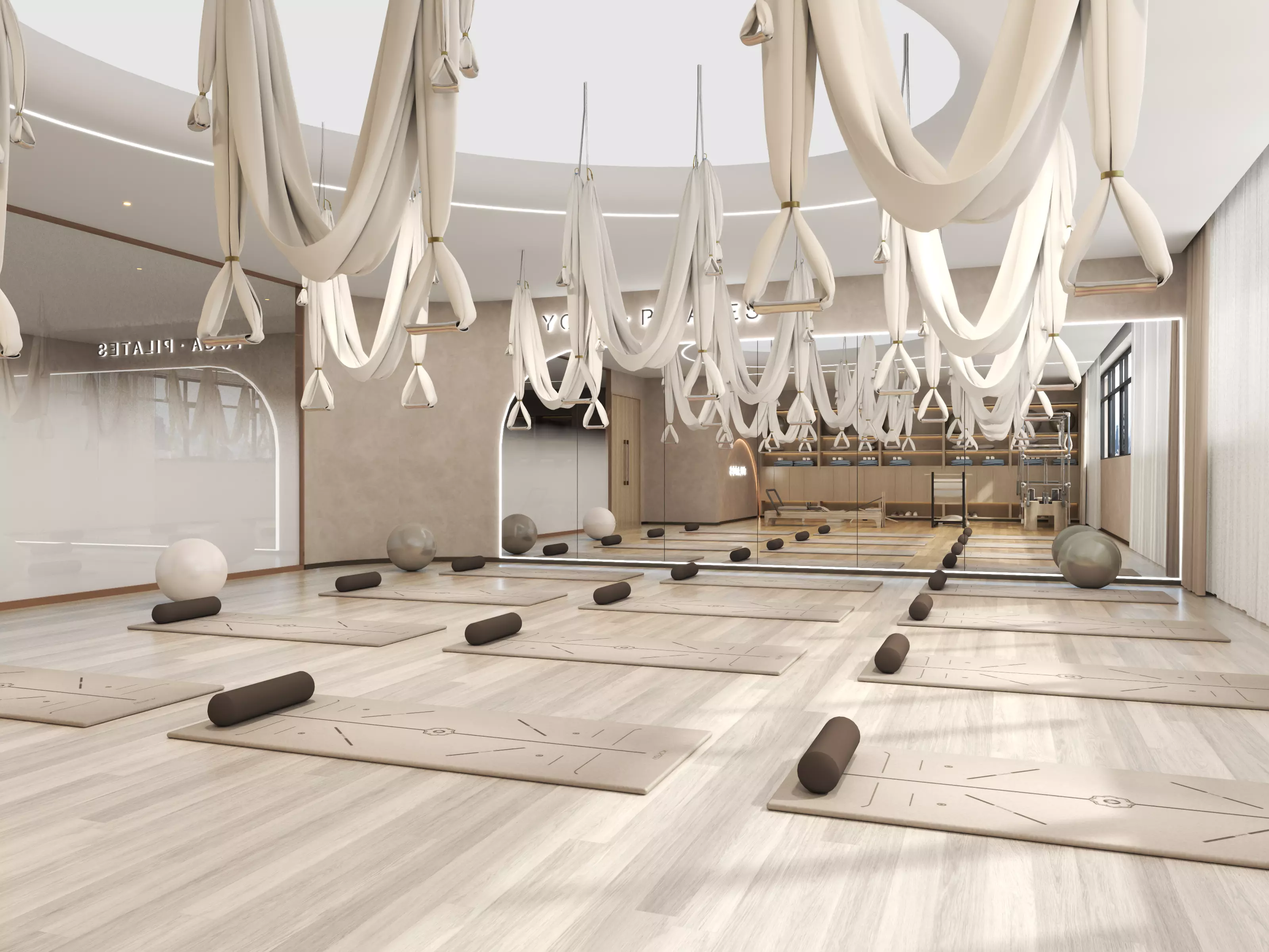 Modern Pilates Studio Interior Scene Low-poly 3D model_6
