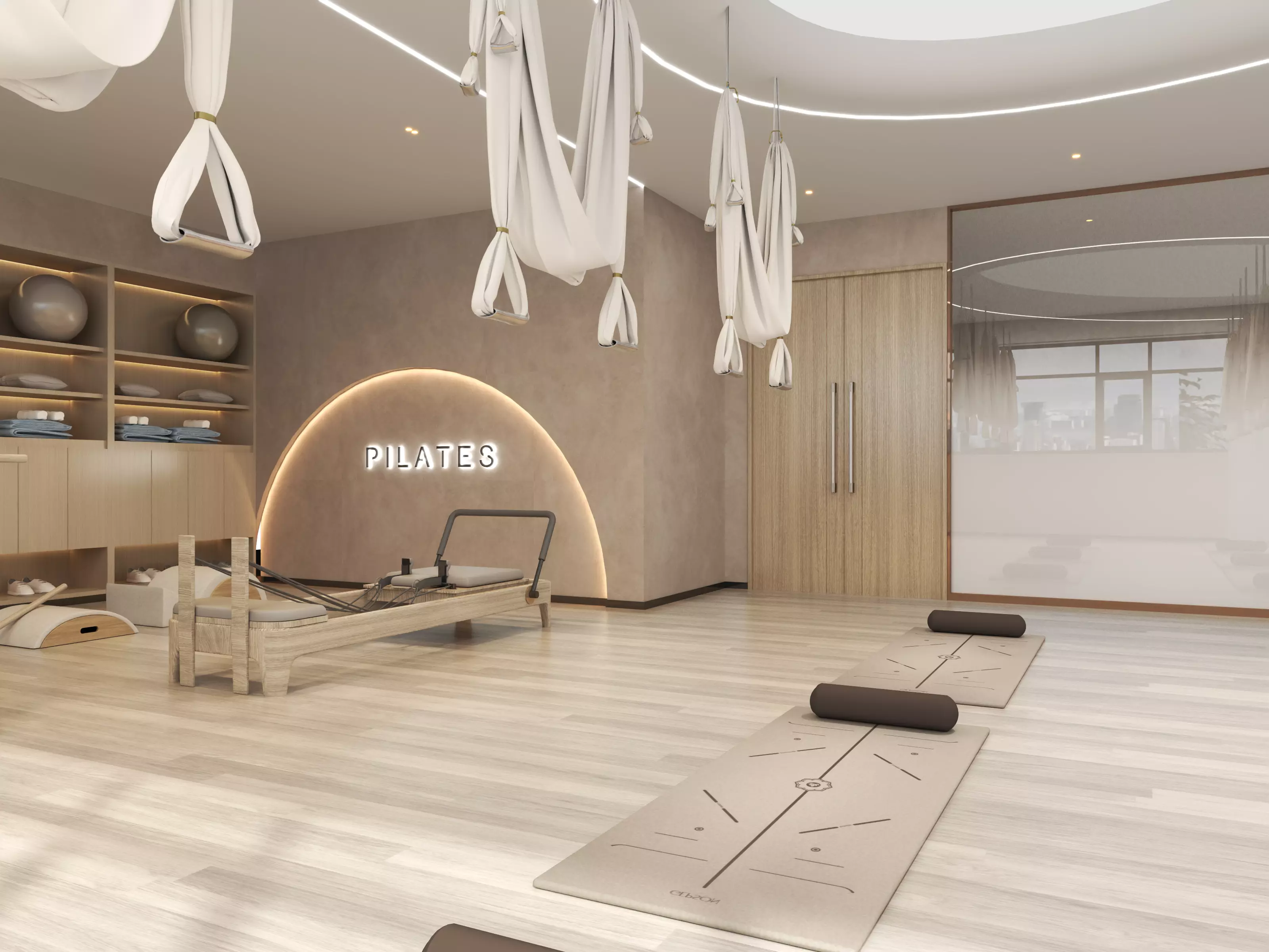 Modern Pilates Studio Interior Scene Low-poly 3D model_9