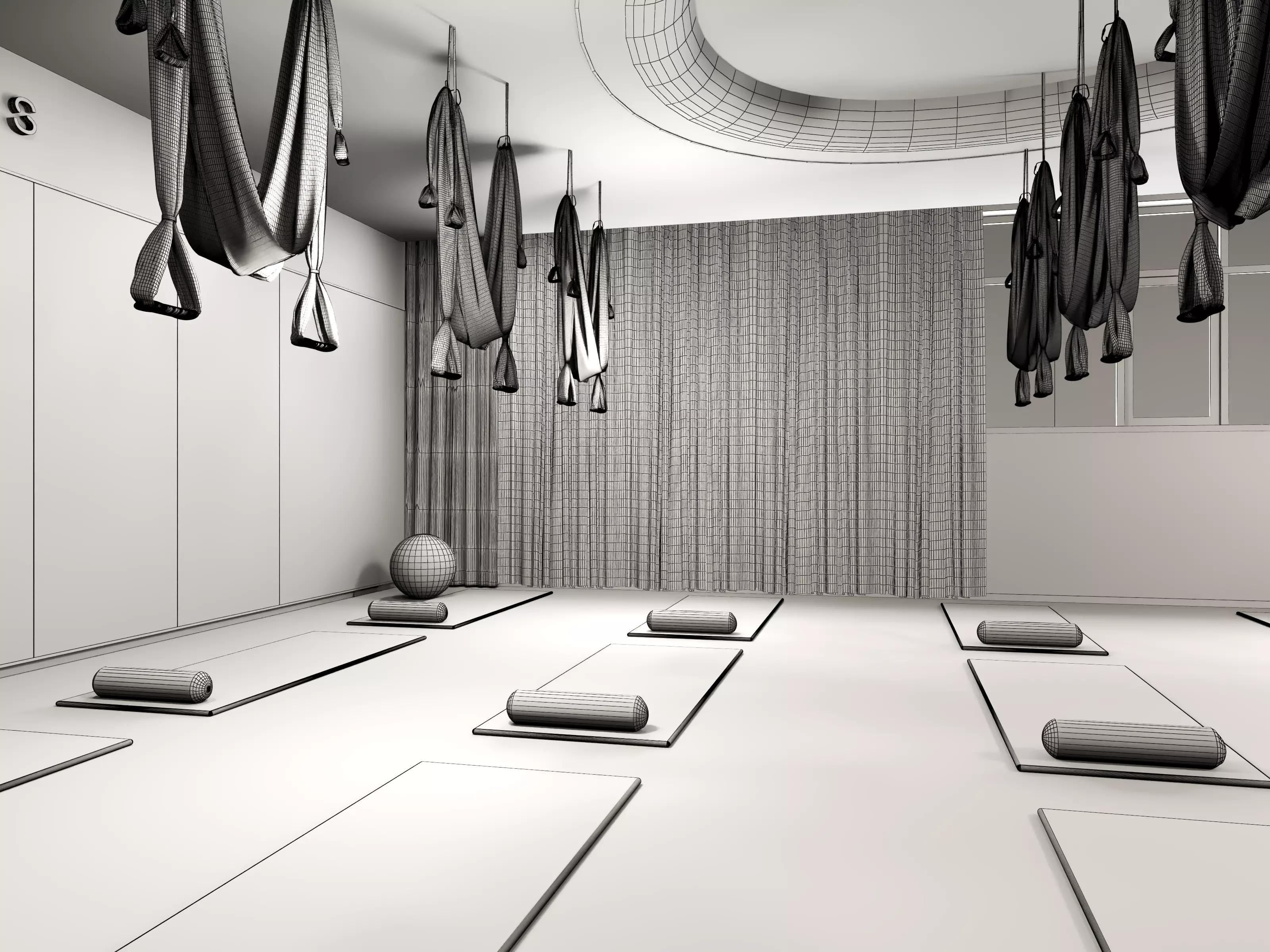 Modern Pilates Studio Interior Scene Low-poly 3D model_17