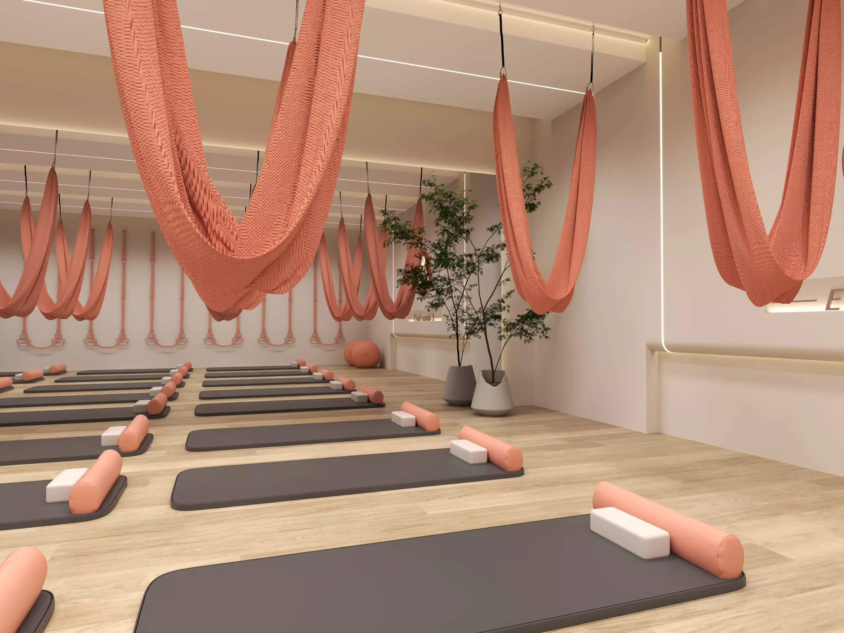 Modern Pilates Studio Interior Scene 3D model_7