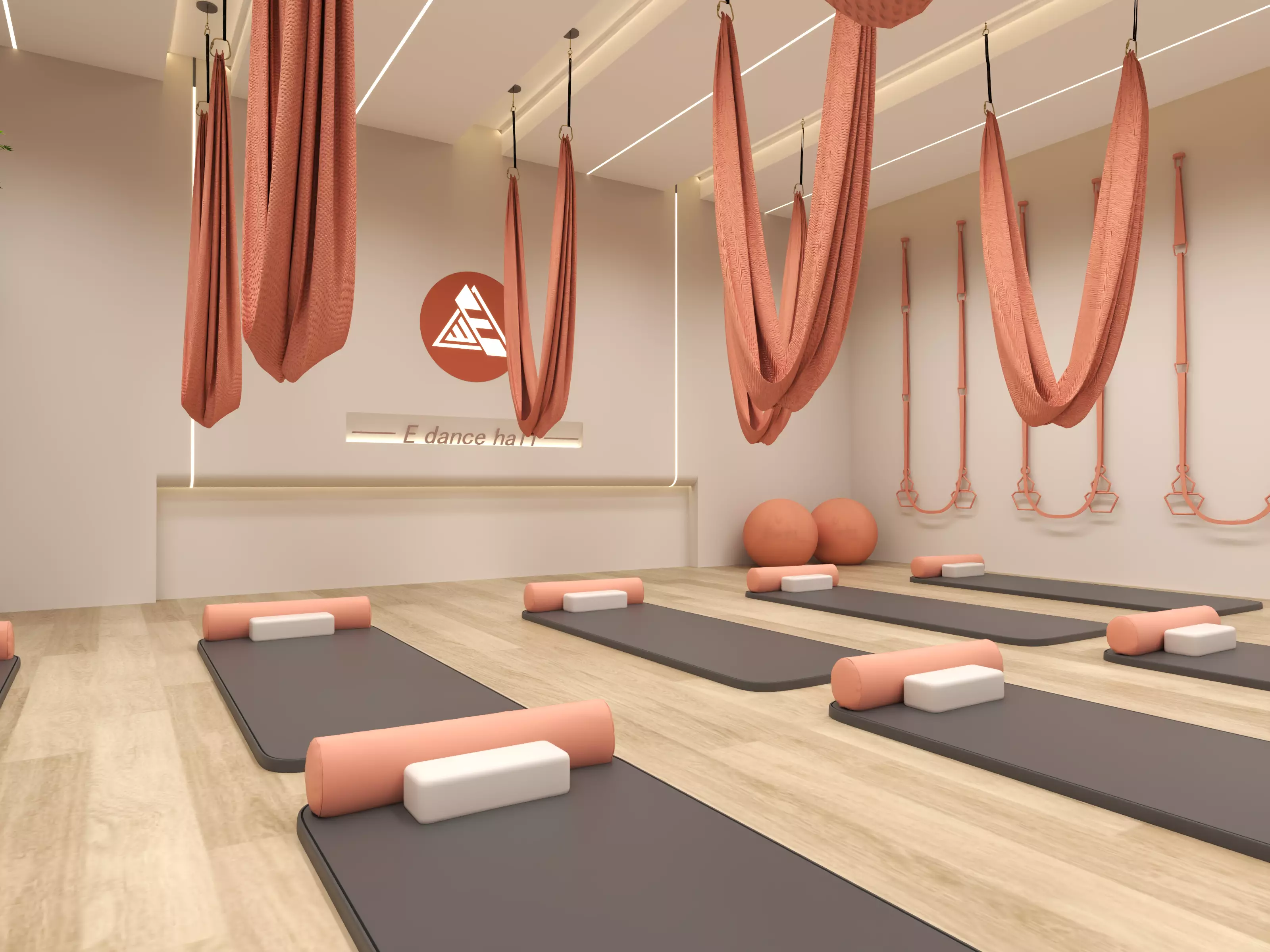 Modern Pilates Studio Interior Scene 3D model_4