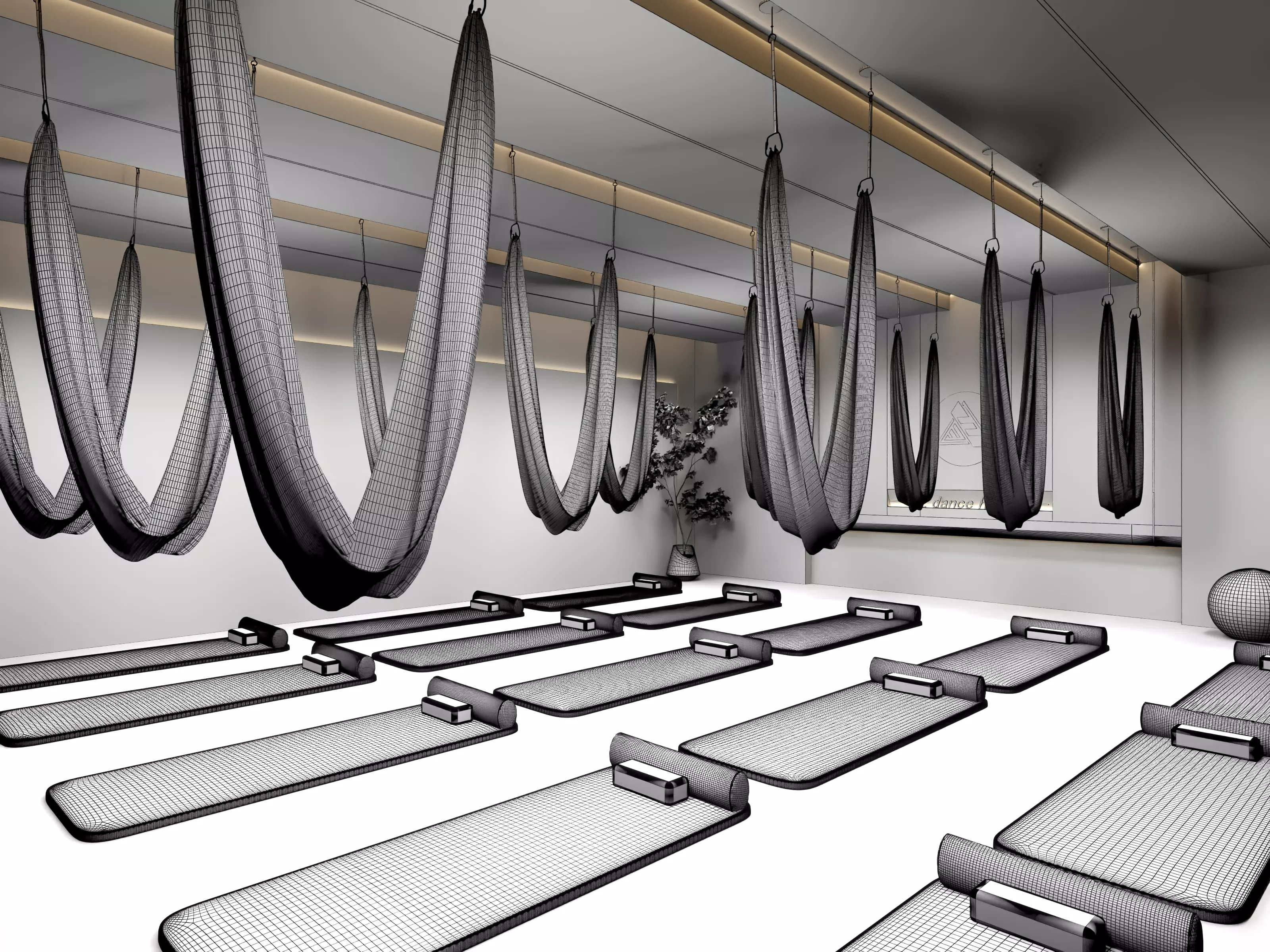 Modern Pilates Studio Interior Scene 3D model_15