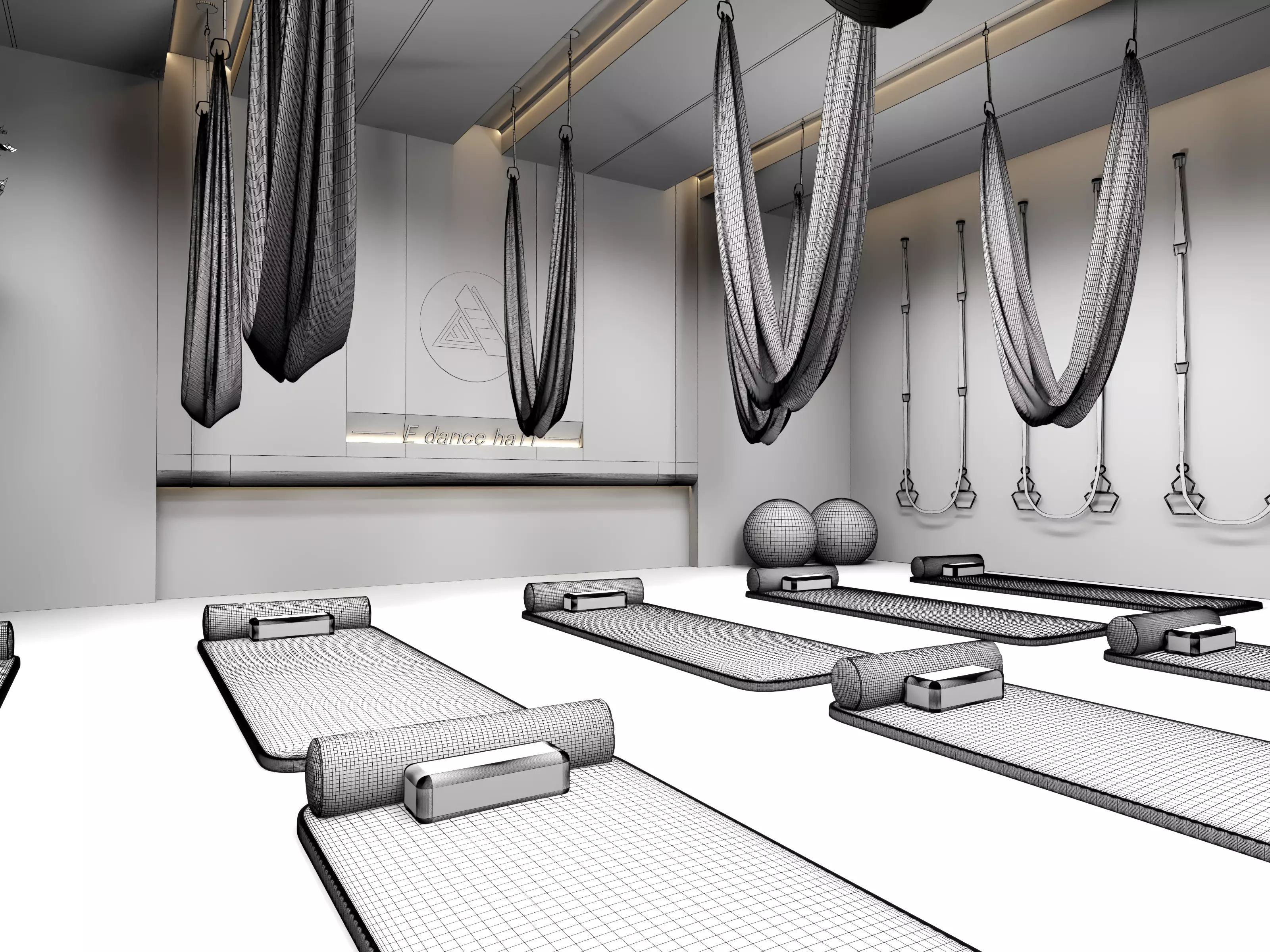 Modern Pilates Studio Interior Scene 3D model_14