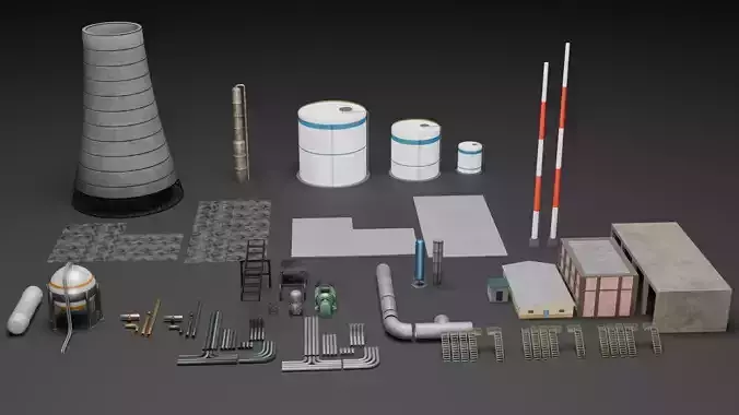 Refinery Industrial props - Low poly - Game Ready