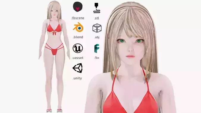 Bikini clothes 0020 - Rig -Unreal - Unity - Blender - Animated