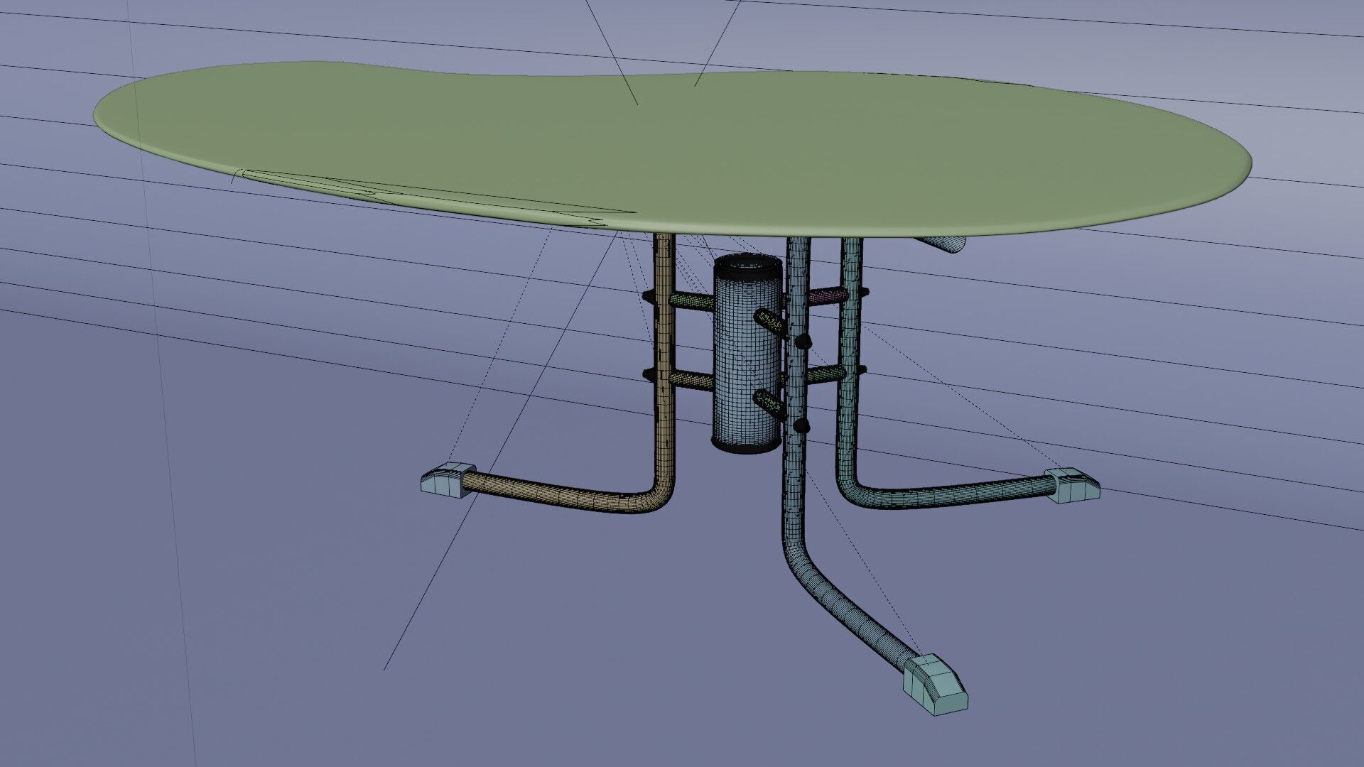 Modern Kidney-Shaped Glass Table High-Quality 3D Model 3D model_10