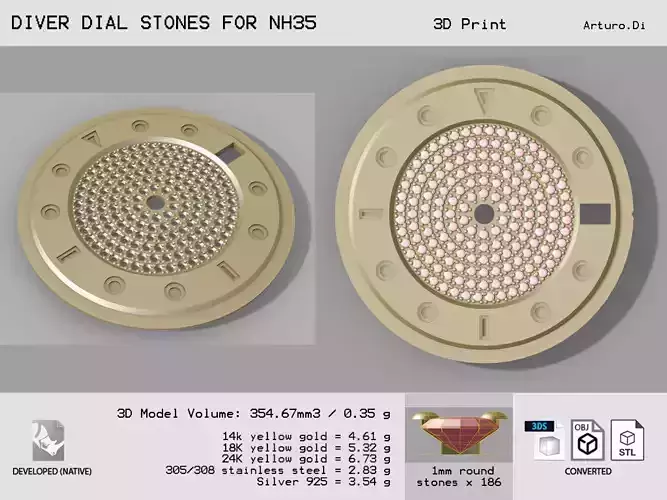 Diver dial with stones for NH35 3D print model