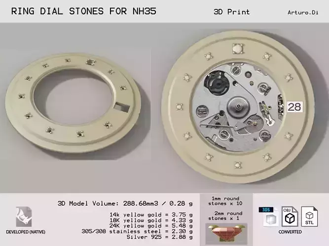 Ring dial with stones for NH35 3D print model