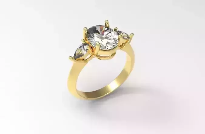 Trilogy Engagment Ring With Oval and Pear Diamond 3D print model