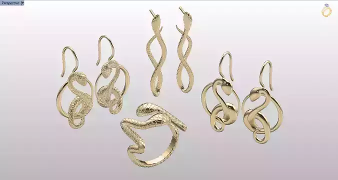 Golden Viper Ring and Earrings set