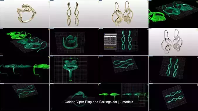 Golden Viper Ring and Earrings set