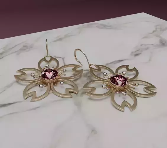 Sakura Glint Blossom of Balance 3D model earrings