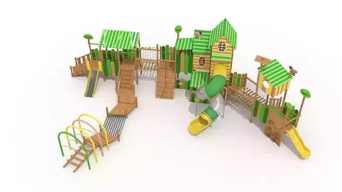 Wooden cabin themed playground