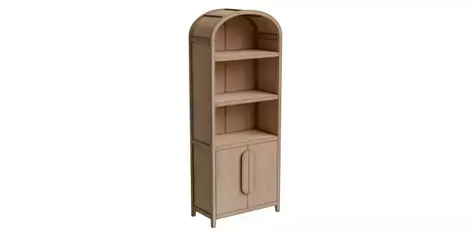 Arched Bookcase With 3 Spacious Shelves And Lower Doors