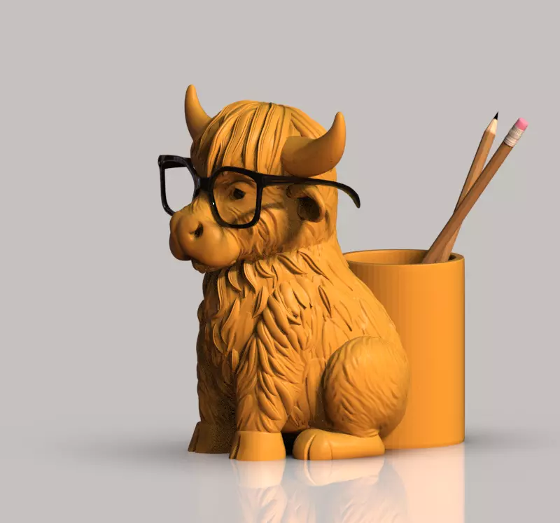 Highland Cow Pen Holder with Glasses 3D print model