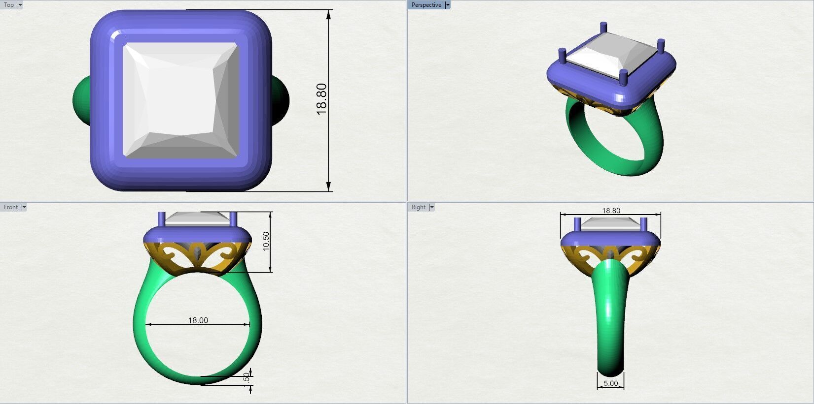 Princess Diamond Ring 3D print model_7