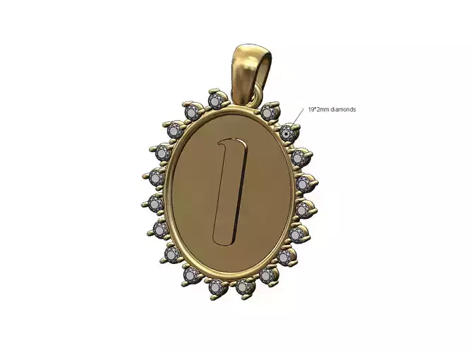 Oval L initial letter diamond pendant charm 3D print model