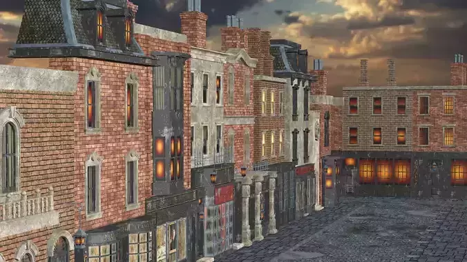London Victorian Era Street Environment For Blender 3D Model Low-poly 3D model