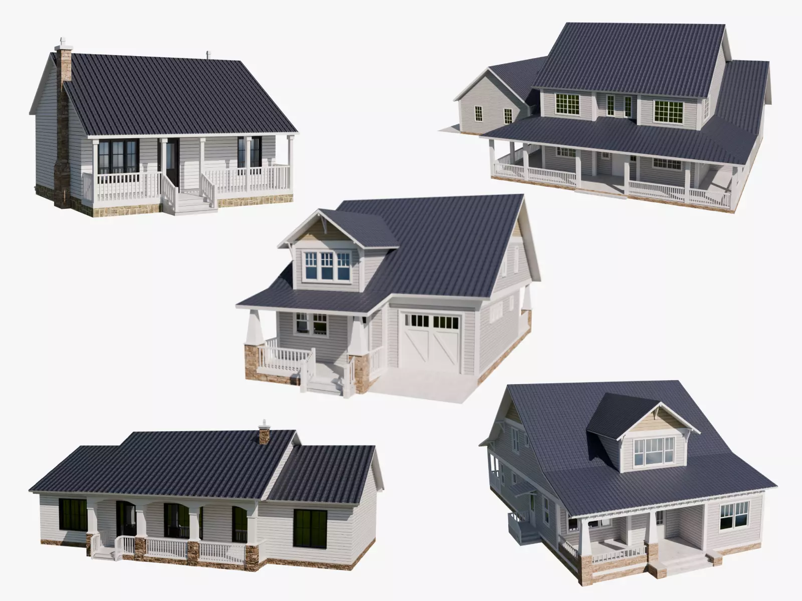 Cottage Houses Collection 1 Low-poly 3D model_0