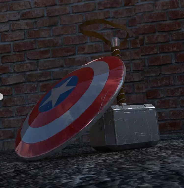 Thor Mjolnir and Captain America Shield Low-poly 3D model_0