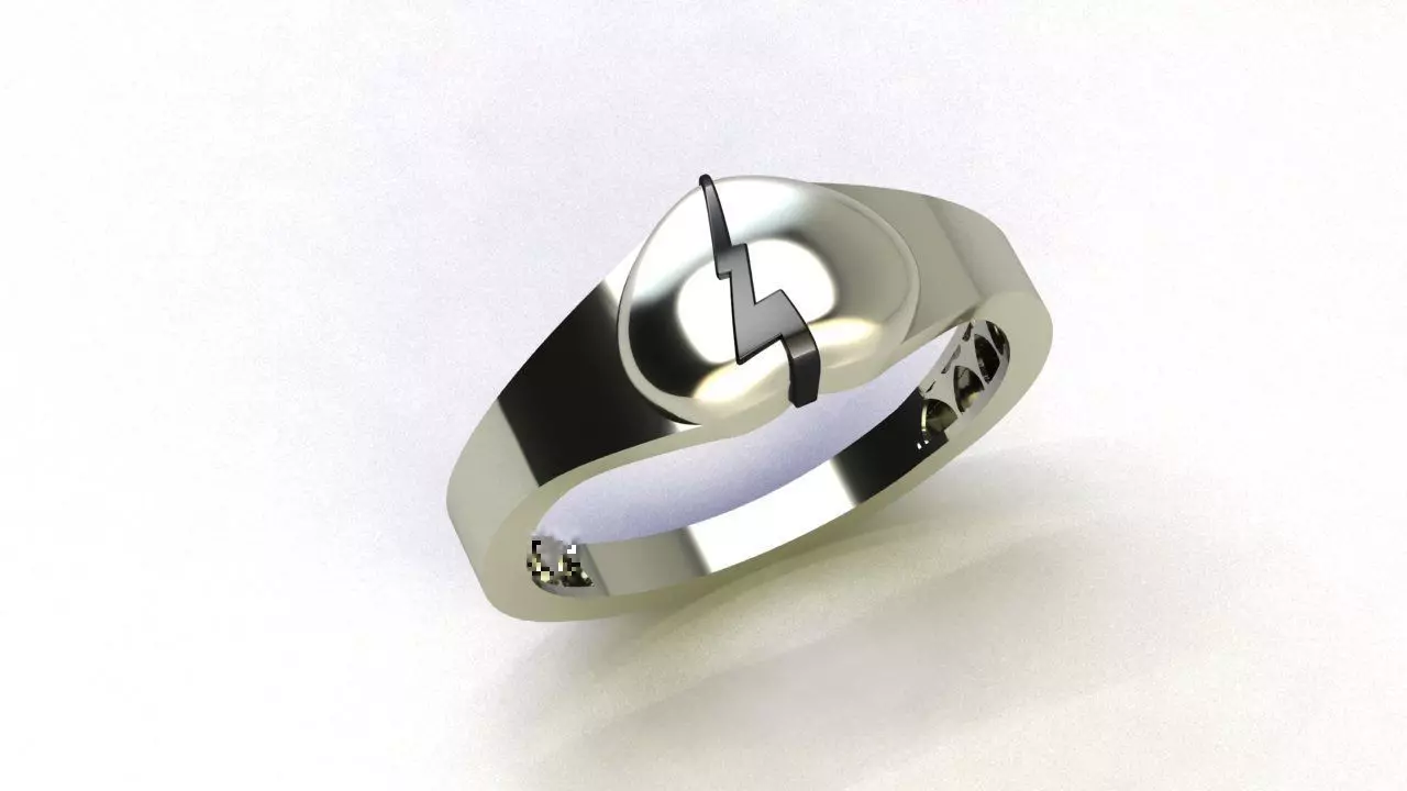 Modern Signet Ring with Lightning Bolt Design 3D print model_0